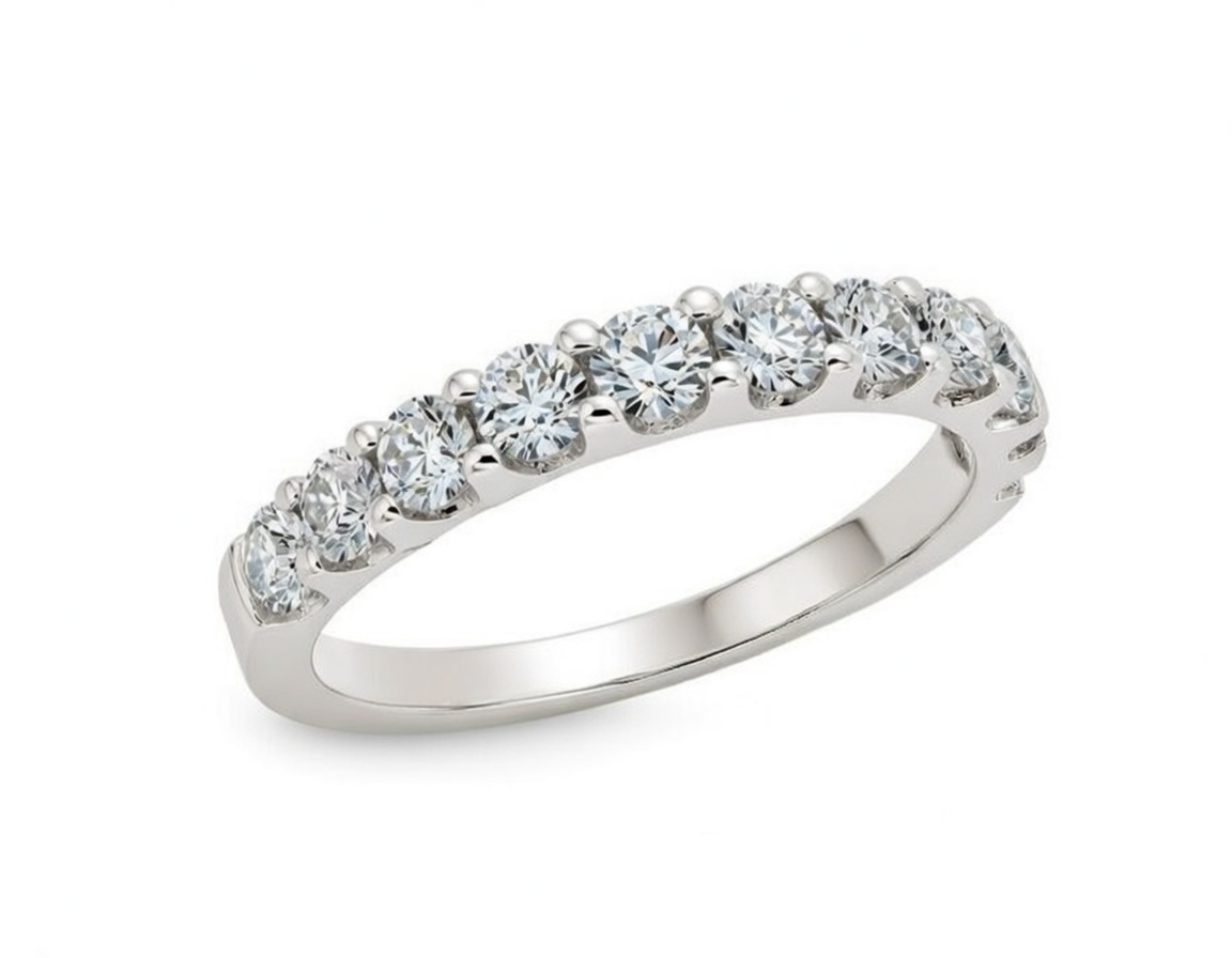 14k White Gold 1.00 Ctw Prong Set Round Diamond Anniversary Band itemprop=