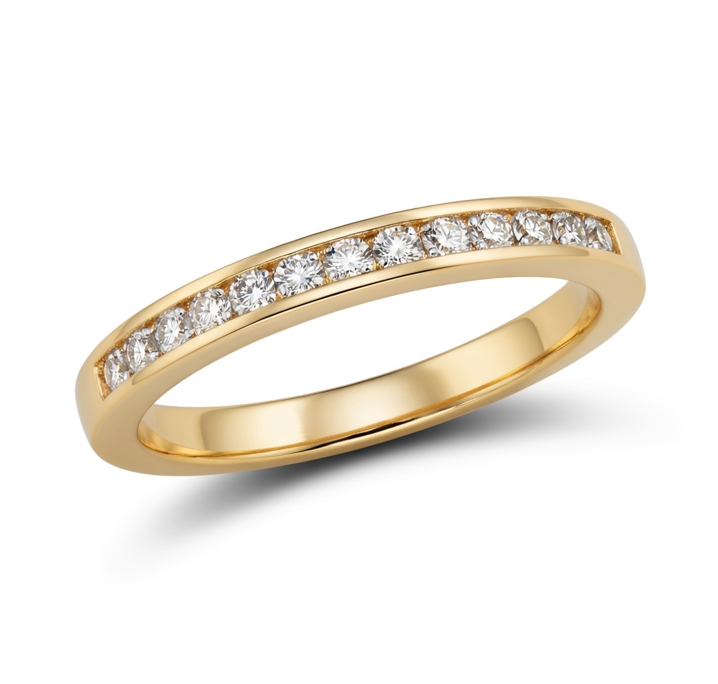 14k Yellow Gold .14 Ctw Channel Set Round Diamond Anniversary Band