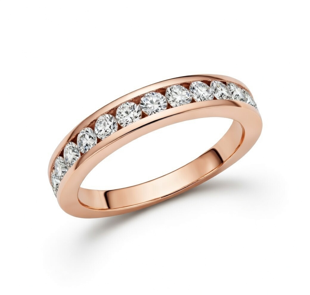 14k Rose Gold 1 Ctw Channel Set Round Diamond Anniversary Band itemprop=