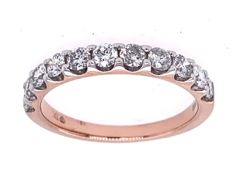 14k Rose Gold .75 Ctw Prong Set Round Diamond Anniversary Band itemprop=