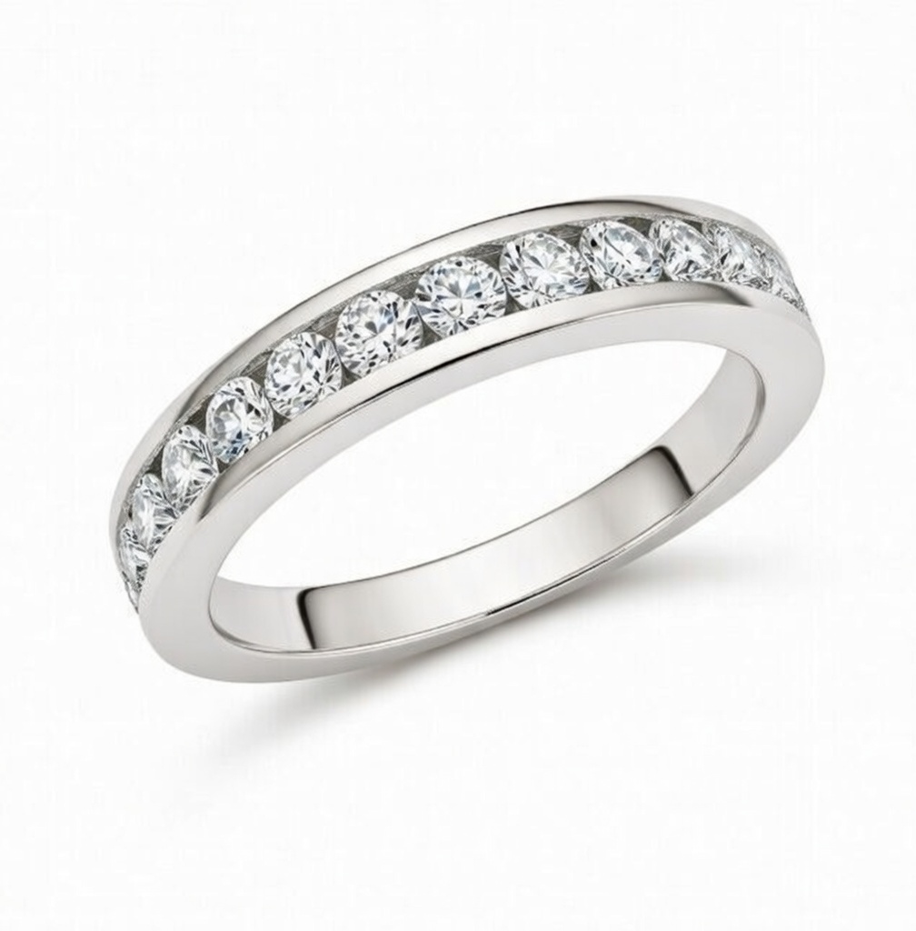 14k White Gold 1 Ctw Channel Set Round Diamond Anniversary Band itemprop=