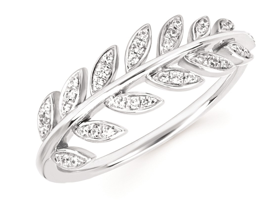 14k White Gold Diamond Leaf Fashion Ring .13 Ctw