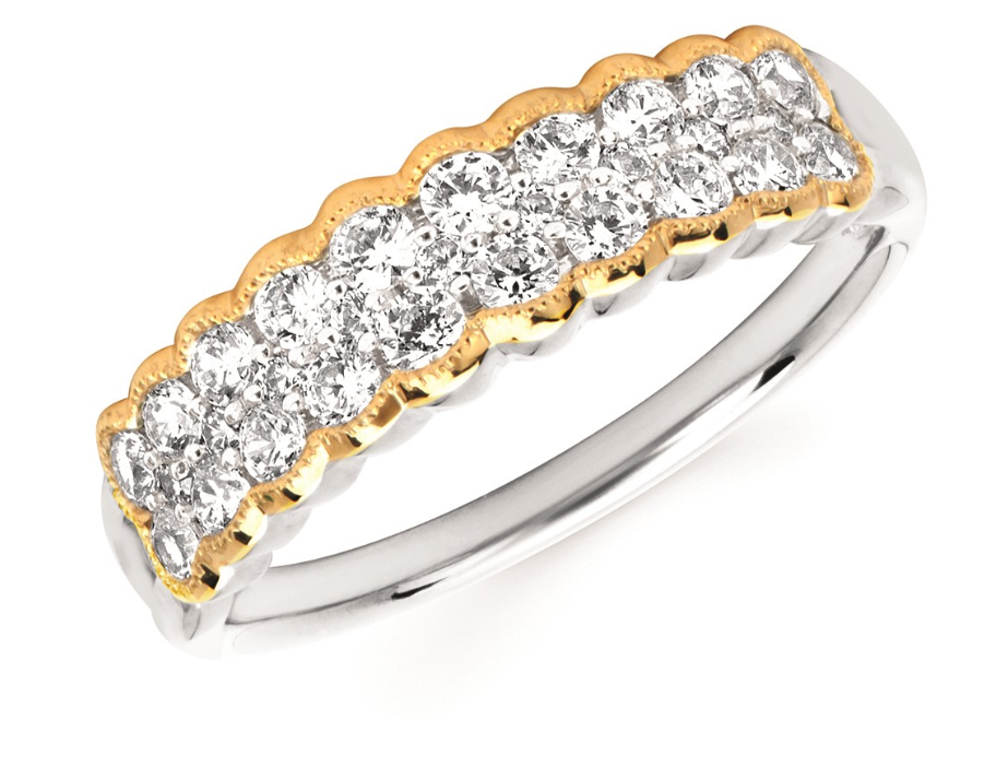 14k Two Tone Scalloped Split Shank Diamond Band .75 Ctw