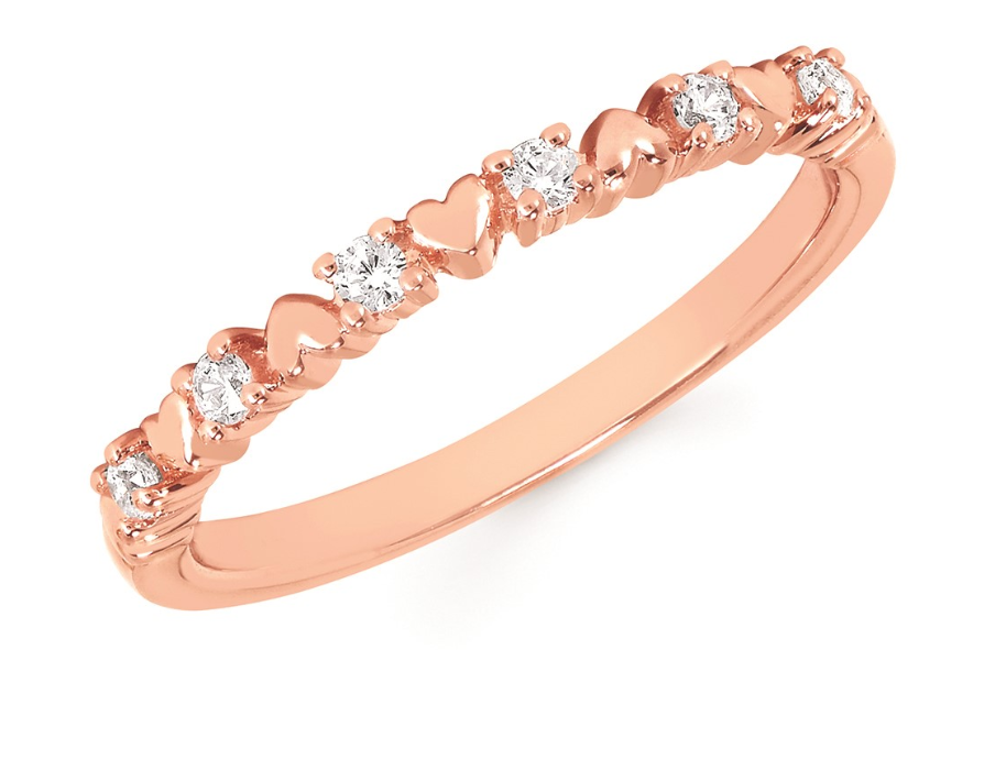 14k Rose Gold Diamond And Heart Alternating Ring .13 Ctw