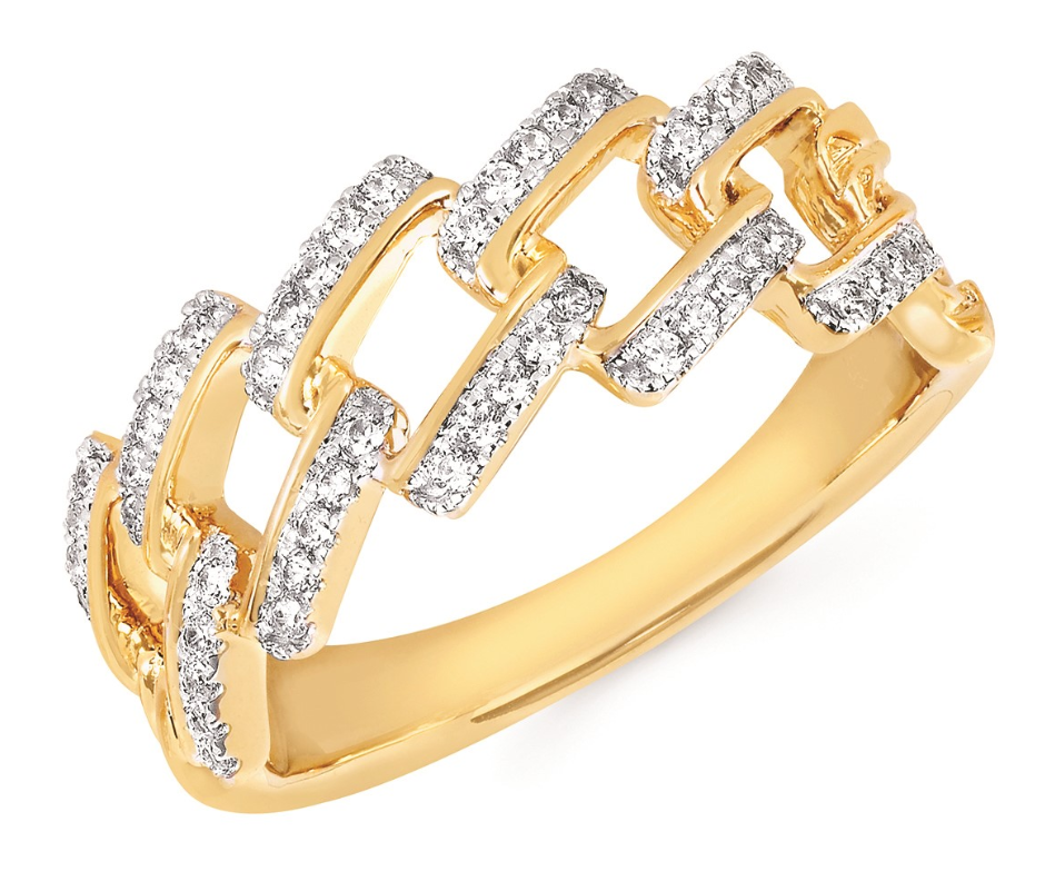 14k Yellow Gold Chain Link Diamond Fashion Ring .25 Ctw