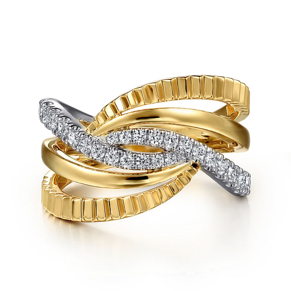 G&c .37cttw 14kt Yg/wg Graduating Diamond Criss Cross Diamond Fashion Band Serial #s1965525
