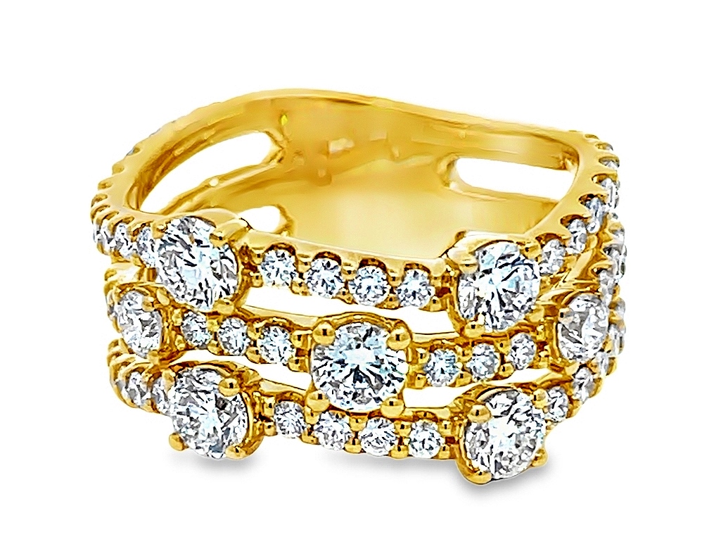 Fire & Ice 1.96cttw 18kt Yg 3-row Diamond Fashion Ring G-i Vs1-si1 itemprop=