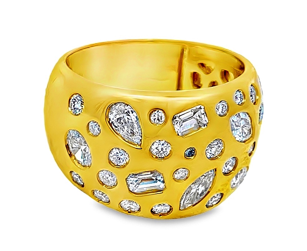 14k Yellow Gold Wide Flush Set Diamond Fashion Ring 1.91 Ctw