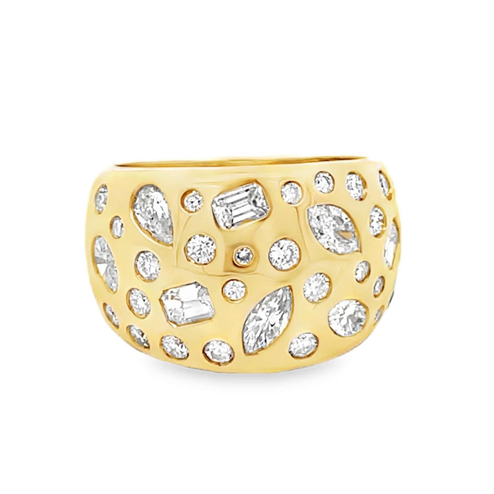 14k Yellow Gold Wide Flush Set Diamond Fashion Ring 1.91 Ctw