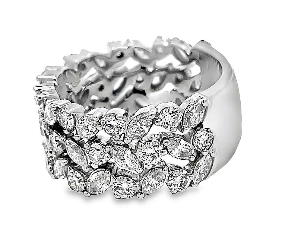 2.98cttw 18kt Wg Alternating Marquise And Round Three Row Wide Cheveron Diamond Fashion Ring F-g Vs1-si2 itemprop=