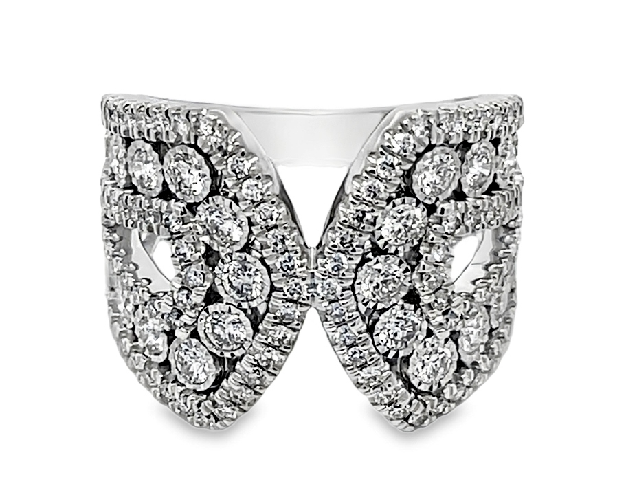 14k White Gold Wide Tapered Illusion Diamond Band 1.50 Ctw