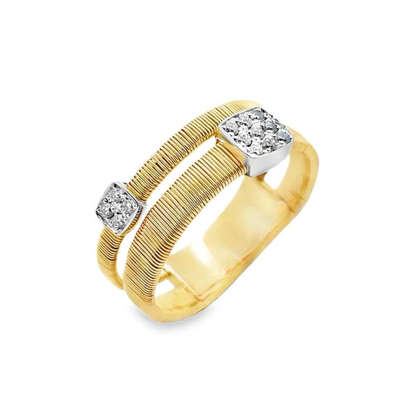 18k Two Tone Textured Square Cluster Diamond Ring .10 Ctw