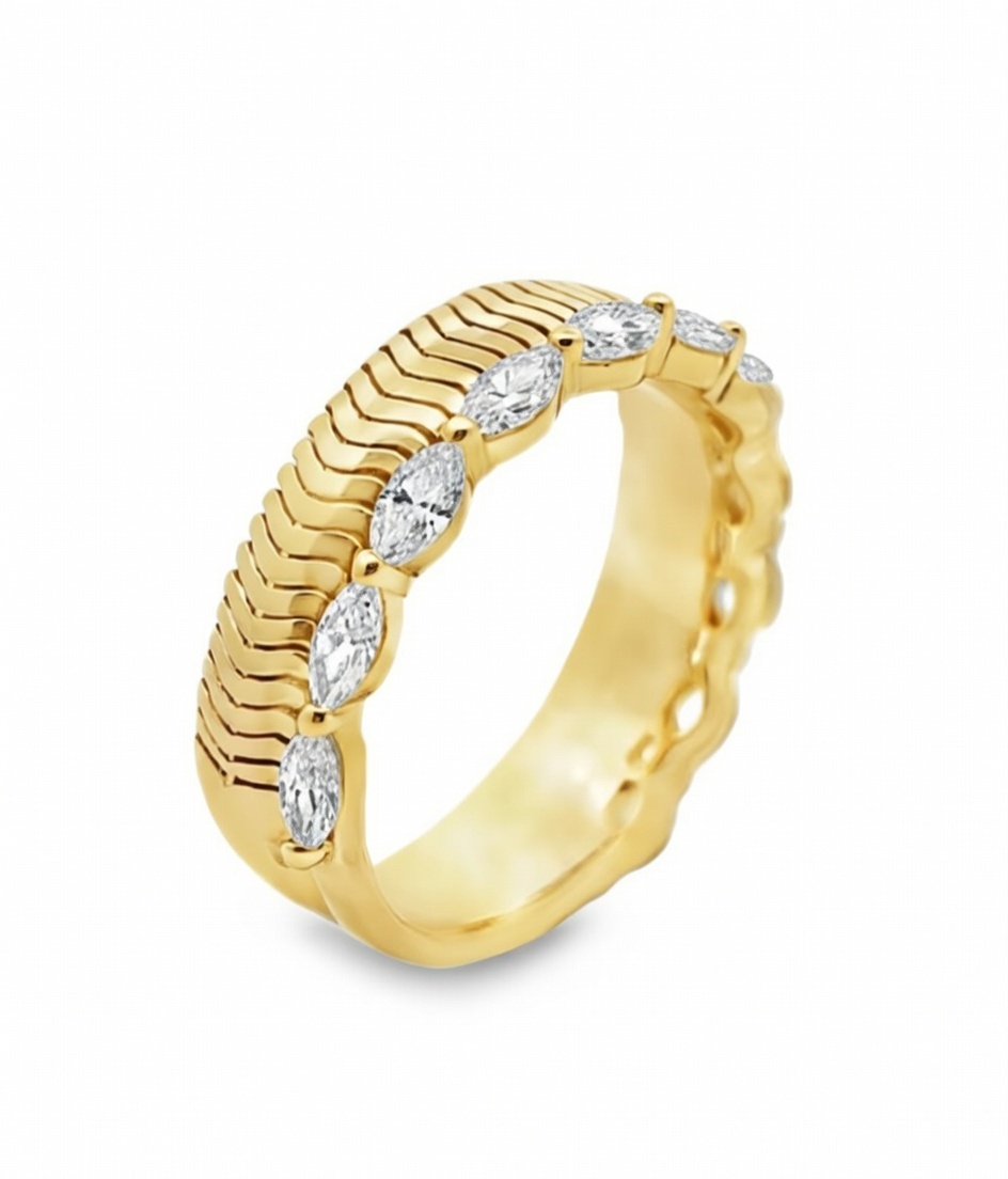 18k Yellow Gold Herringbone Marquise Diamond Band .94 Ctw