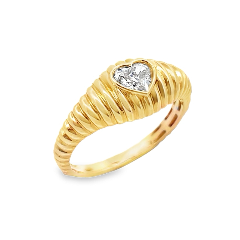 14k Yellow Gold Grooved Heart Diamond Solitaire Ring .43 Ctw