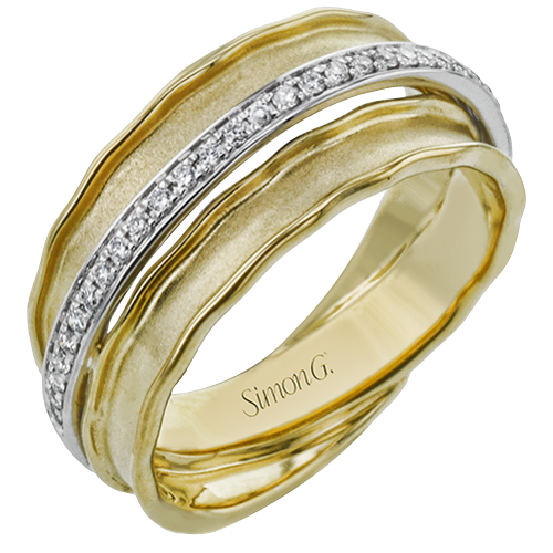 18k Two Tone Crossover Matte Diamond Ring .14 Ctw