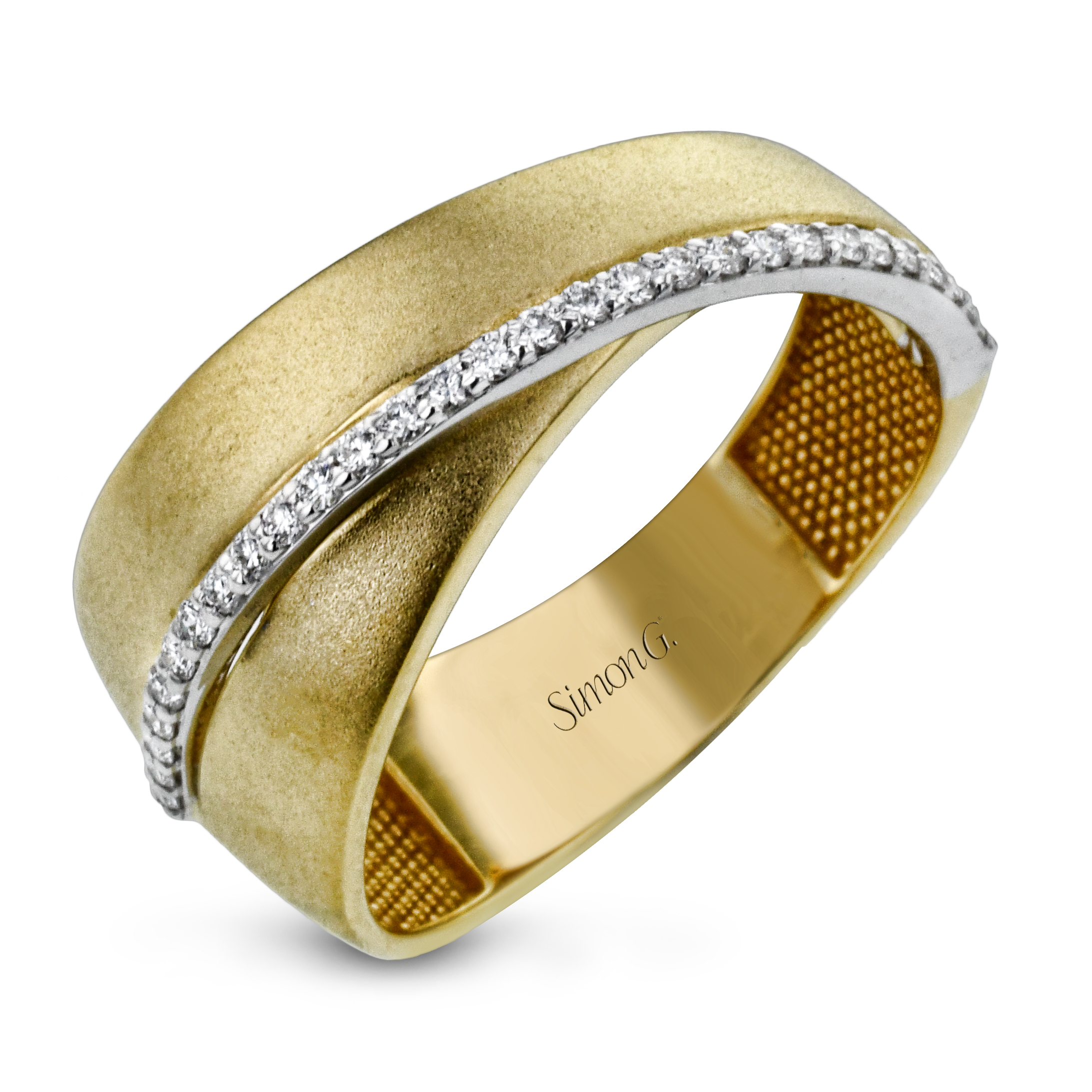 18k Yellow Gold Crossover Sandblast Diamond Ring .18 Ctw itemprop=