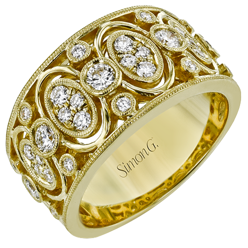 Simon G. .62cttw 18kt Yg Wide Bezel Set Diamond Cluster Fashion Band G-i Vs1-vs2 Serial# 808697 itemprop=