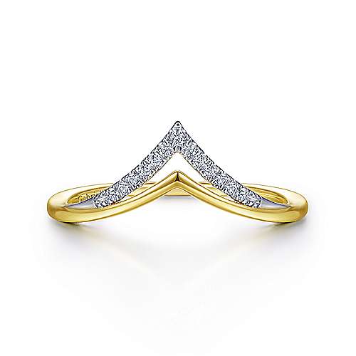 14k Two Tone Curved V Diamond Stacking Ring .06 Ctw