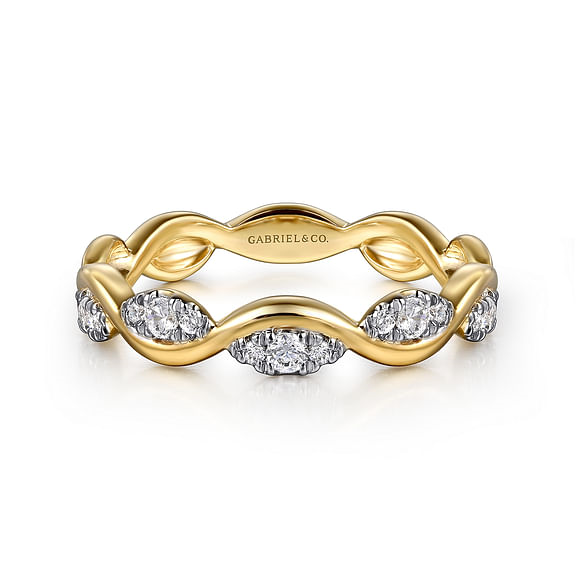 14k Yellow Gold Twisted Diamond Stackable Band .20 Ctw