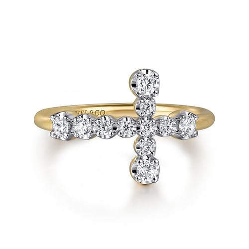 G&c .31cttw 14kt Yg Horizontal Dia Cross Fashion Ring G-i Vs1-vs2 Serial# S2083199
