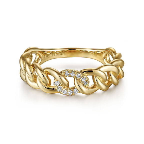 14k Yellow Gold Chain Link Diamond Ring .05 Ctw