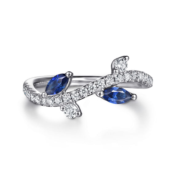 G&c .30dtw .46 Saph Tw 14k Wg Sapphire & Dia Vine Ring Serial# S2083052 G-h Vs1-vs2