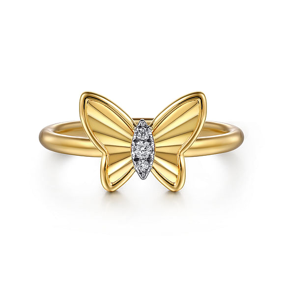 14k Yellow Gold Butterfly Diamond Ring .03 Ctw