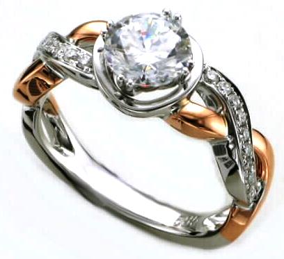 Cz Center .14dtw 14kt Wg/rg Halotwist Semi Mounting For 1.0ct Center Size 6.5 G-h Vs-si