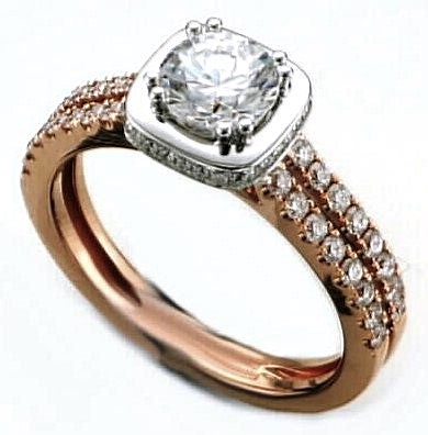 Cz Center .46dtw 14kt Rose Gold & White Gold Halo Diamond Semi Mounting For 3/4ct Size 5.75 G-h Vs1-si1