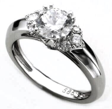 Cz Center .25dtw 14kw Beveled Shank 1/2moon Diamond Semi Mounting For 1.0ct Center Size 6.25 G-h Vs1-vs2