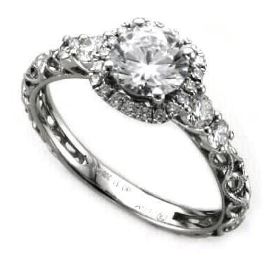Cz Center .32tw 14k Wg Filgree Diamond Engagement Ring For .75ctr Size 6.5 Serial #214424 G-h Vs1-vs2