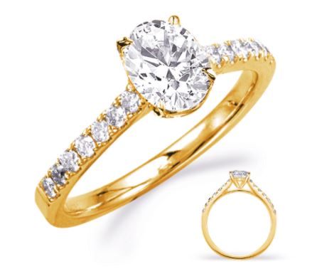 Cz Ctr .22cttw 14kt Yg Diamond Semi Mount For 3/4ct Oval Ctr G-i Vs2-i1