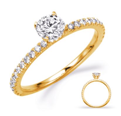 Cz Center .32cttw 14kt Yg Diamond Semi Mounting For 1.0ct Round Ctr G-h Vsi-si1