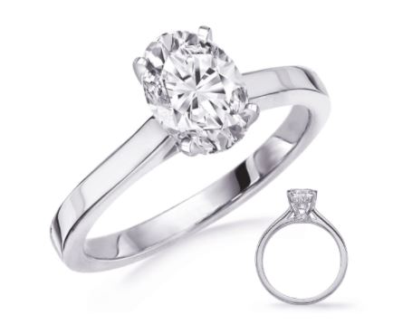 Cz Ctr .08cttw 14kt Wg Diamond Semi Mount For 3/4ct Oval Ctr G-h Vs1-vs2