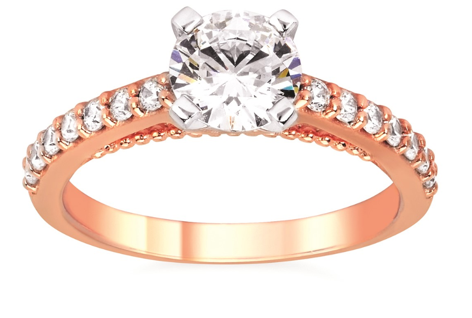 .29cttw Cz Center 14kt Rg Cathedral Diamond Semi Mount W/ Beaded Side Gallery For 1.00ct Ctr H-j Vs1-si2