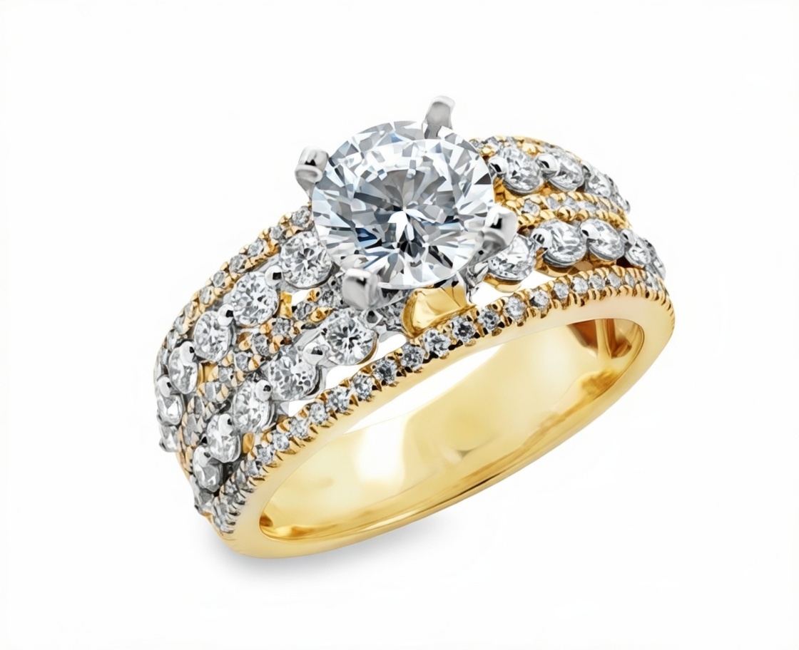 14k Yellow And White Gold Straight Prong Ring Setting itemprop=