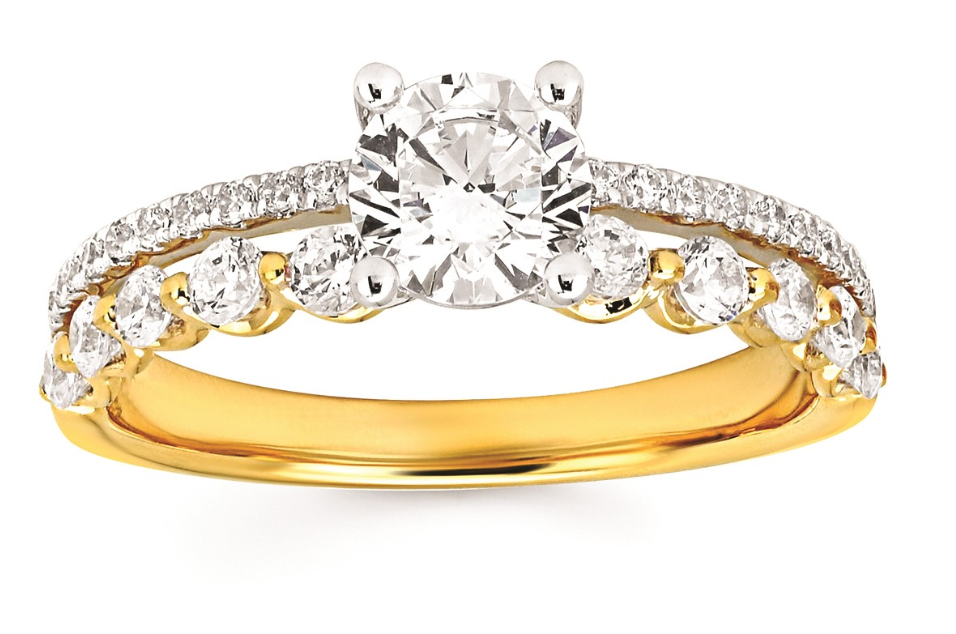 Cz Center .50ctw 14kt Two Tone Split Row Diamond Semi Mounting For .75ctr Size 6.5 H-i Vs1-si1