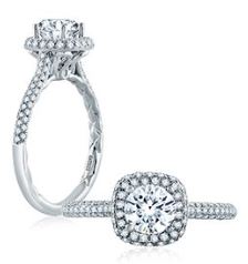 A. Jaffe Cz Ctr .53 Ctw 18k Wg Diamond Semi Mount With Double Cush Halo & Quilted Shank For 1.0ctr Rd G-h Vs2-si1 itemprop=