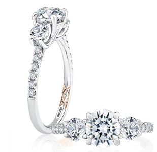 A. Jaffe Cz Center .65cttw 18kt Wg/rg Semi Mount For 1.0ctr With Rg Quilted Shank F-h Vs1-vs2 itemprop=
