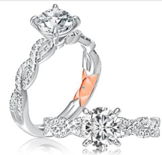 A. Jaffe Cz Center .27cttw 18kt Wg Diamond Semi Mount With Rg Accent For 1.50ct Rnd Center F-h Vs1-si1