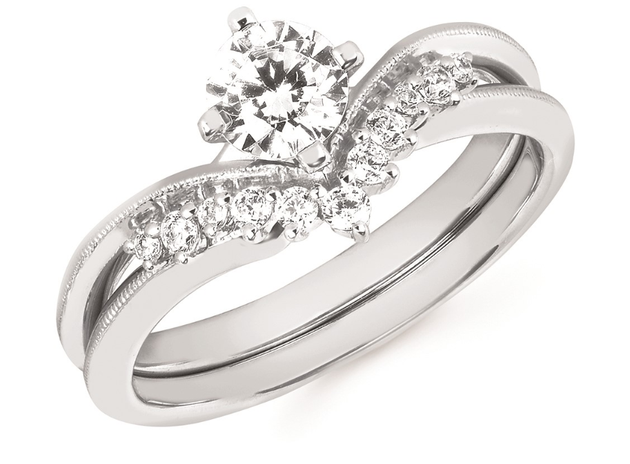 Cz Center .15cttw 14kt Wg Chevron Diamond Semi Mount For .50ct Ctr G-i Vs1-si1