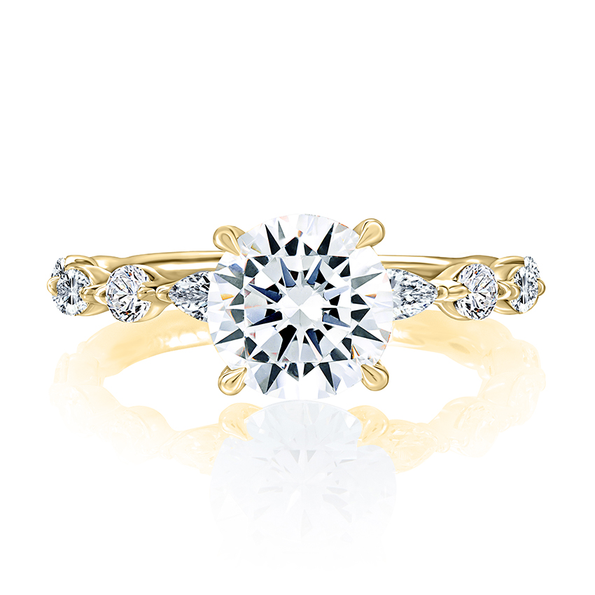 A. Jaffe No Sz Cz Center .62 Cttw 18kt Yg Diamond Semi Mount W/ Alternating Rd And Mq Diamonds For 1.0ct Rd Ctr G-h Vs1-vs2