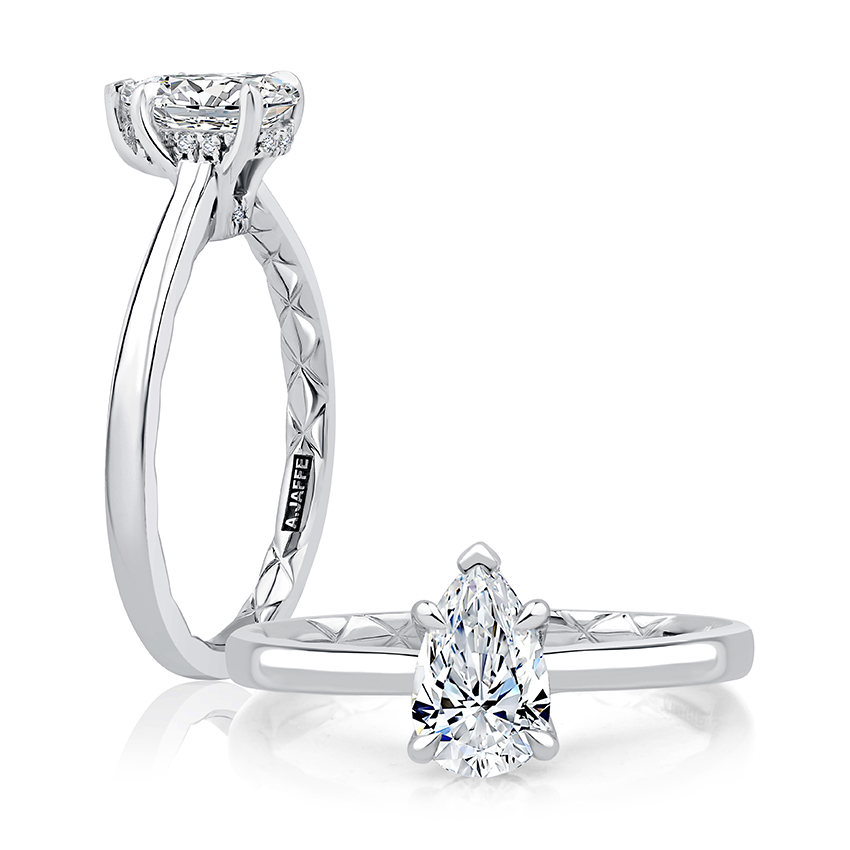 A. Jaffe Cz Ctr .04cttw 18kt Wg Diamond Semi Mount W/ Quilted Shank For 1.0ct Pear Ctr G-h Vs1-vs2