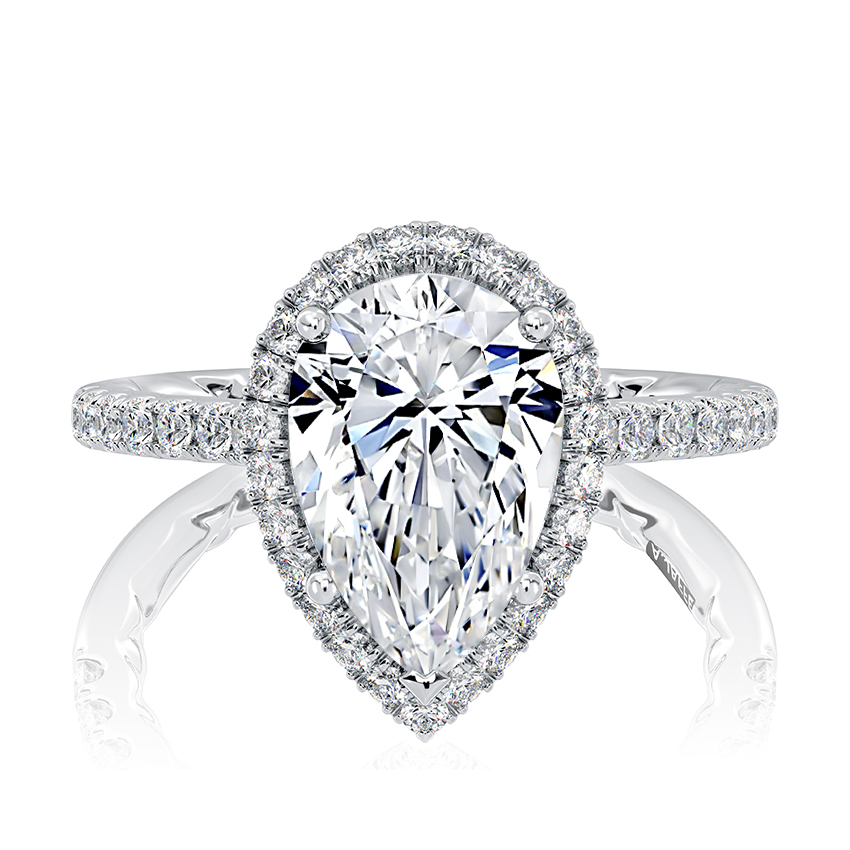 A. Jaffe Cz Ctr .39cttw 18kt Wg Diamond Semi Mount W/ Halo & Diamonds On Shank For 1.0ct Pear Ctr F-h Vs1-vs2 itemprop=