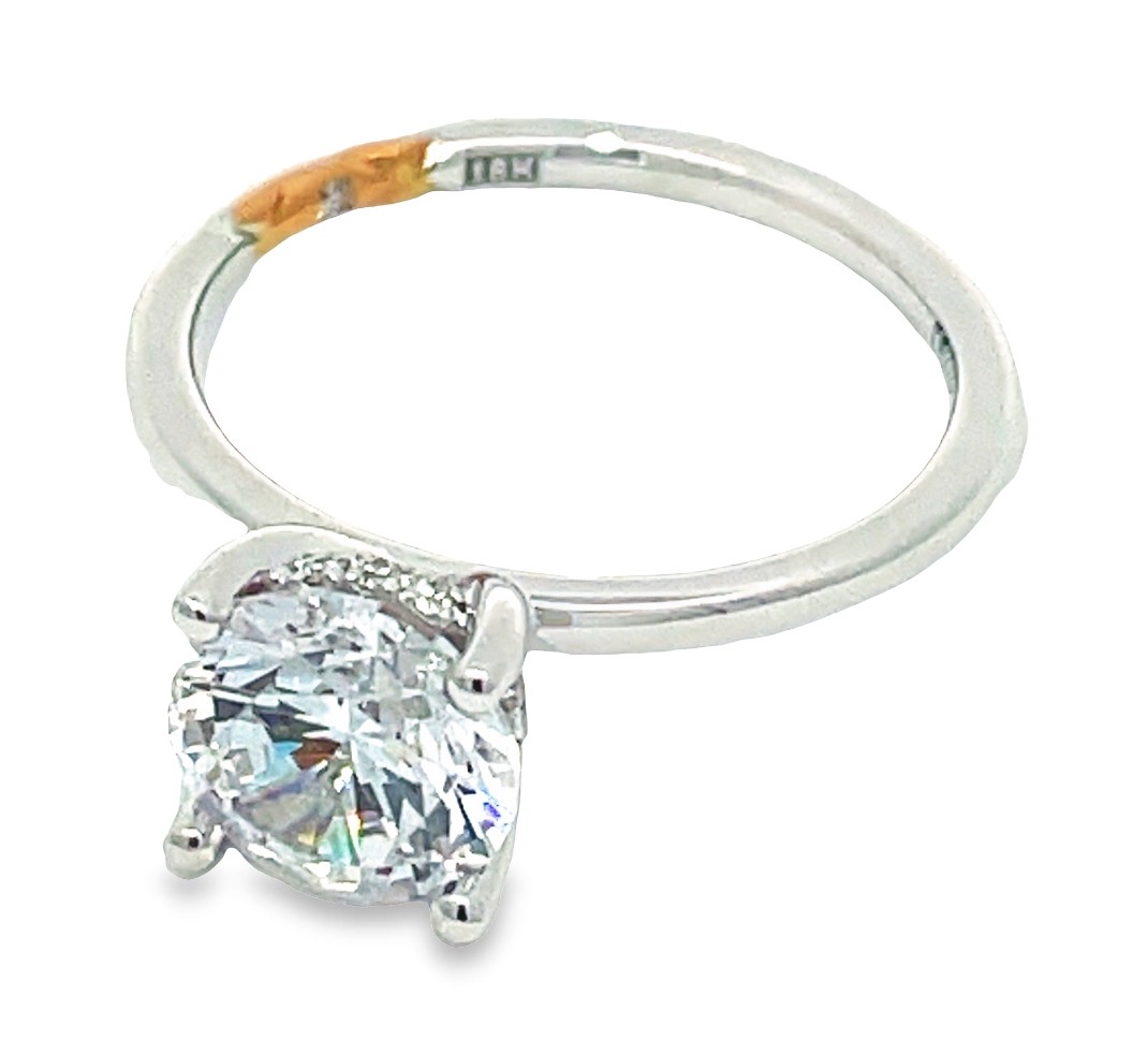 A. Jaffe Cz Center .07 Cttw 18kt Wg Dia Semi Mount W/ Rg Accent & Hidden Halo For 1.50ct Rd Ctr G-i Vs1-vs2
