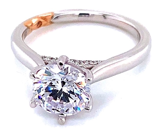 A. Jaffe Cz Center .08 Cttw 18kt Wg Dia Semi Mount With Rg Quilted Accent For 1.50ct Rnd Center F-h Vs1-vs2