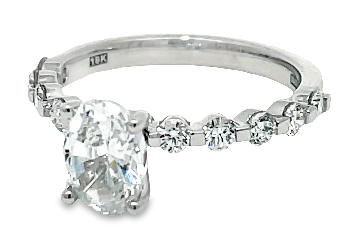 A. Jaffe No Sz Cz Center .50cttw 18kt Wg Diamond Semi Mount W/ Bubble Shank For 1.50ct Ov Ctr F-h Vs1-vs2