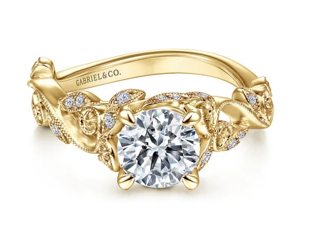G&c Cz Ctr .14ctw 14k Yg *martedi* Semi Mnt For 1.0ct Rd Ctr Floral Inspired Design G-h Vs1-vs2 Serial #s1965499