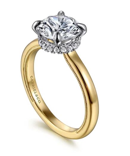 G&c Cz Ctr .11ctw 14k Yg *sandi* Semi Mount For 2.0ct Ctr With Hidden Halo G-i Vs1-si2 Serial #s1966098