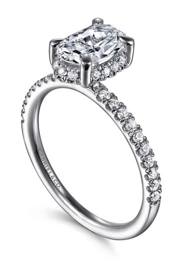G&c Cz Ctr .28ctw 14k Wg *suede* Semi Mount For 1.0ct Ctr Oval & Has Hidden Halo F-h Vs1-si1 Serial# S1963485